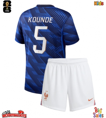 France Jules Kounde #5 Replica Home Stadium Kit for Kids World Cup 2026 Short Sleeve (+ pants)
